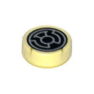 Tile Round 1 x 1 with Black and White Yellow Lantern Symbol print