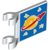 Flag 2 x 2 Square [Thick Clips] with Drawn Classic Space Logo and 5 Bright Light Orange Stars on Blue Background