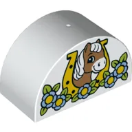 Duplo Brick 2 x 4 x 2 Curved Top with Horse Head Looking Left in Flowers Print