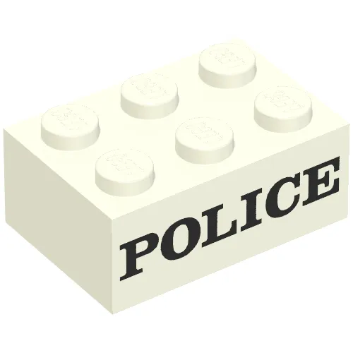 Brick 2 x 3 without Cross Supports with Black 'POLICE' Serif Bold Print (Embossed)