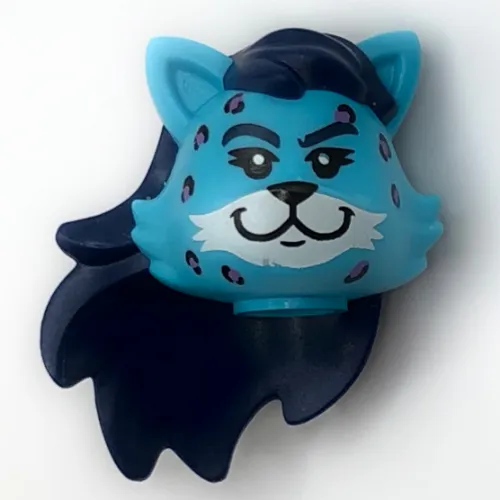 Minifig Head Special, Leopard Guitarist, Cat with Dark Blue Hair, Leopard Spots, White Face print