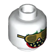 Minifig Head Joker, Green Eyebrows, Gold Grille Glasses, Red Lips, Sharp Teeth, Open Mouth / Closed Mouth with 1 Fang Print