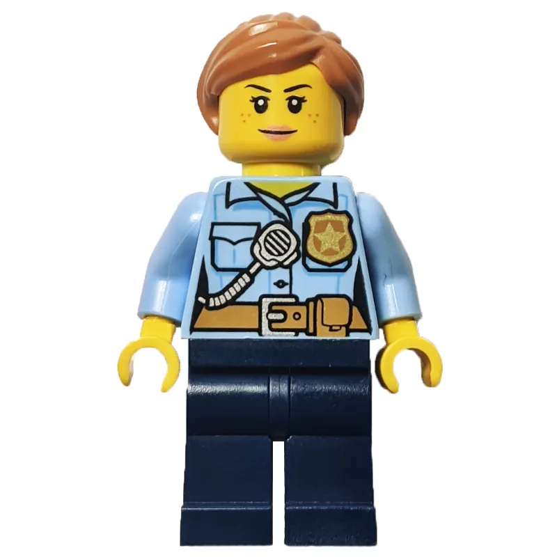 Policewoman, Bright Light Blue Shirt, Dark Blue Legs, Medium Nougat Hair