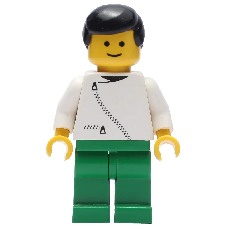 Man, White Jacket with Zipper, Green Legs, Black Hair