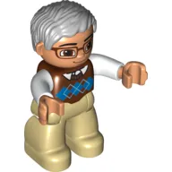 Duplo Figure with Parted Wavy Hair Gray, with Glasses (Farmer)