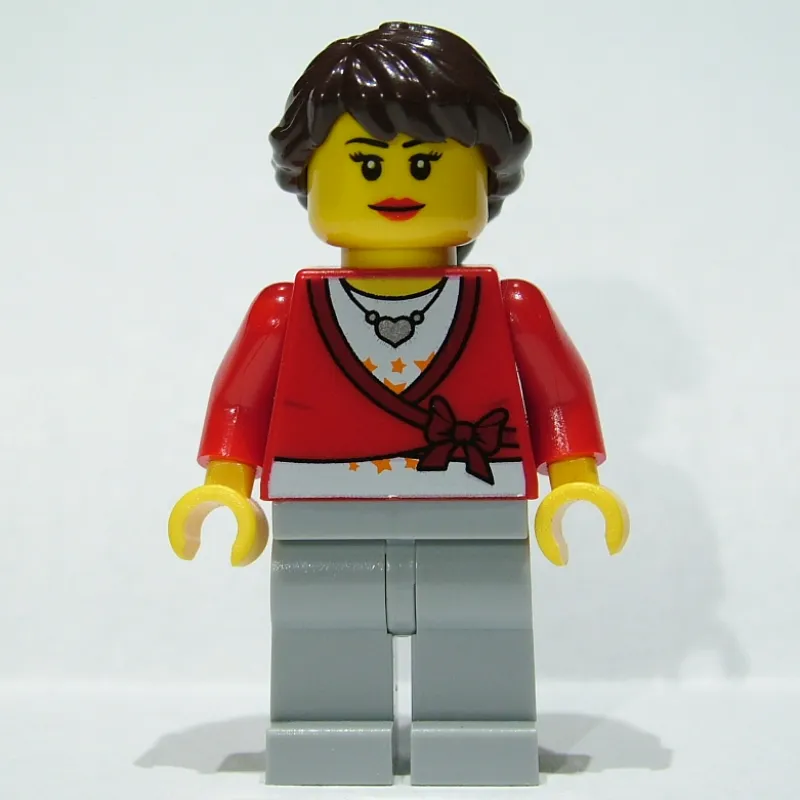 Woman, Cardigan Tied with Bow and Necklace, Light Bluish Gray  Legs, Dark Brown Hair