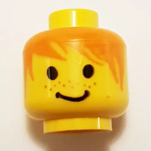 Minifig Head BB, Messy Orange Hair, Smile Print [Blocked Open Stud]