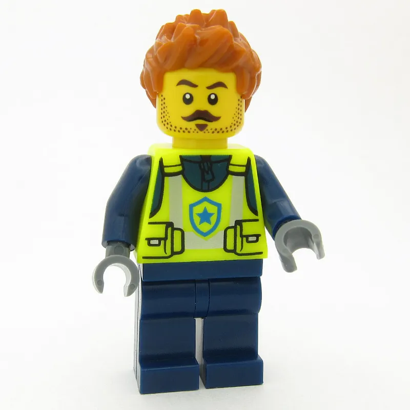 Police Officer, Vibrant Yellow Safety Vest, Dark Orange Hair