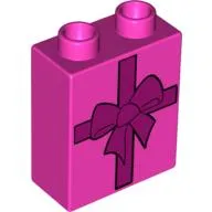 Duplo Brick 1 x 2 x 2 with Gift with Bow Print