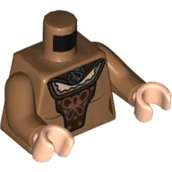 Torso Dress with Dark Brown Cape and Front Panel, Copper Badger Brooch and Design Print (Helga Hufflepuff), Medium Nougat Arms, Light Nougat Hands