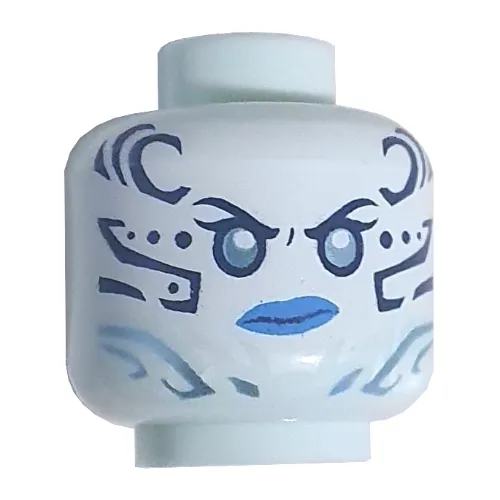 Minifig Head Nya, Metallic Light Blue Eyes, Dark Blue and Metallic Light Blue Face Markings, Dark Azure Lips Print