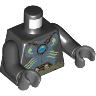 Torso Bare Gray Chest, Rope Belt, Yellowish Green Markings with Blue Chi Jewel Print, Black Arms, Dark Bluish Gray Hands