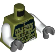 Torso Jacket with Zipper, Straps, and Black Shirt Print, White Arms, Dark Bluish Gray Hands