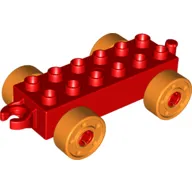 Duplo Car Base 2 x 6 with Fake Bolts, Open Hitch End and Orange Wheels
