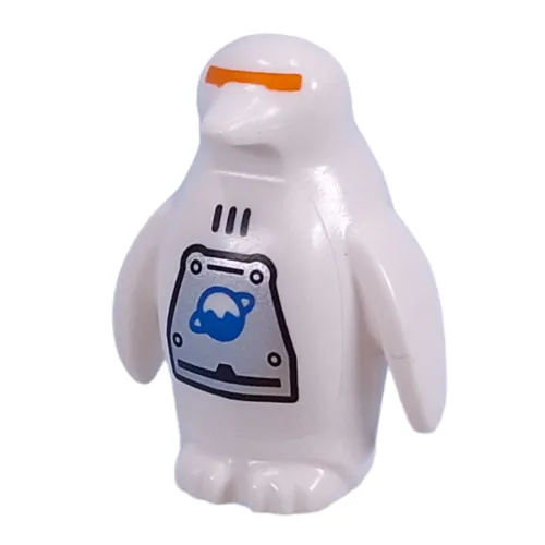 Animal, Bird, Penguin with Orange Slit for Eyes, Ice Planet Logo on Silver Metal Plating print