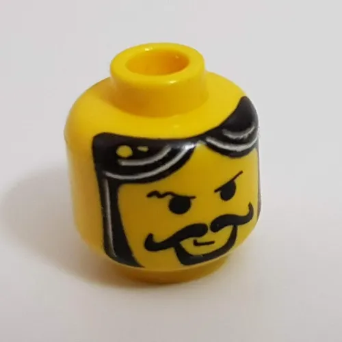 Minifig Head Knight, Moustache Curly, Gray Streaks in Hair Print [Blocked Open Stud]