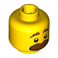 Minifig Head Corn Cob Guy, Brown Bushy Eyebrows and Large Mustache Print [Hollow Stud]
