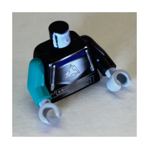 Torso, Odd Arms, Shirt, Gray and Silver Detailing Print (Android), Left Black Arm, Right Dark Turquoise Arm, Light Bluish Gray Hands