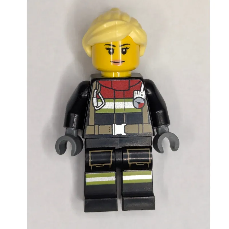 Firefighter, Black Fire Suit, Bright Light Yellow Ponytail Hair