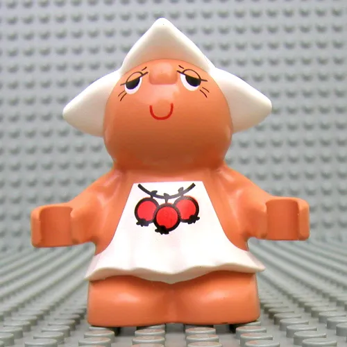 Duplo Figure Little Forest Friend Female with White Dress with Three Red Berries Print (Dreamer Meadowsweet)