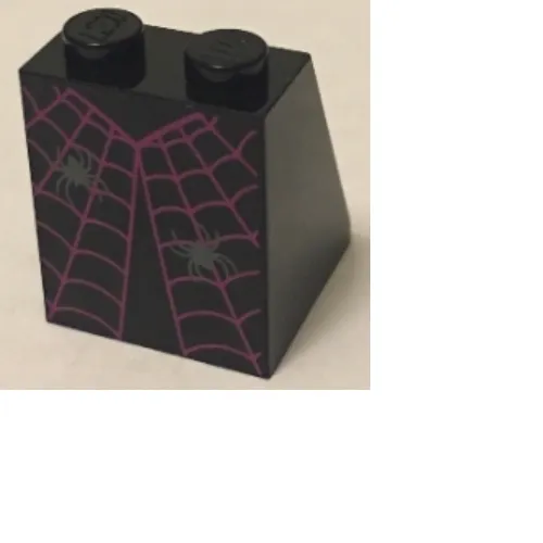 Slope 65° 2 x 2 x 2 with Bottom Tube and Dress with Magenta Spider Web and 2 Dark Bluish Gray Spiders Pattern