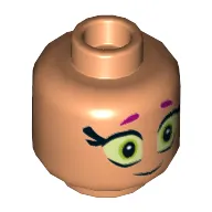 Minifig Head Starfire, Magenta Eyebrows, Large Eyes, Smile / Scared Print