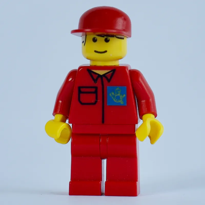 Postal Worker, Red Shirt with Horn Logo with Blue Background, Red Legs, Red Cap