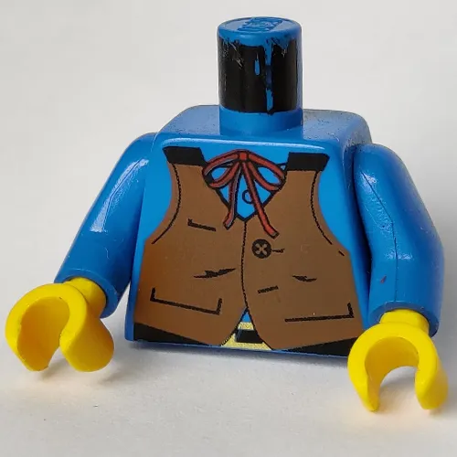 Torso Vest, Brown with Buckle, String Bow Tie Print, Blue Arms, Yellow Hands