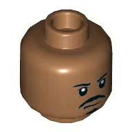 Minifig Head Tasu Leech, Dual Sided, Moustache and Goatee, White Pupils, Neutral / Open Mouth Scowling Teeth Print [Hollow Stud]