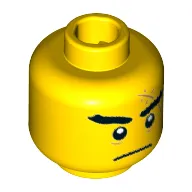 Minifig Head Shark Army, Thick Eyebrows, Large Medium Nougat Scar with Stitches, Thin Black Closed Mouth Frown Print [Hollow Stud]