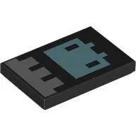 Tile 2 x 3 with Pixelated Banner, Silver Decorations, Metal Blue Creature print