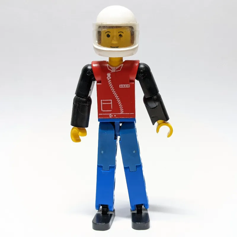 Technic Figure Blue Legs, Red Top with Zipper Print, Black Arms - White Helmet