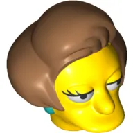 Minifig Head Special, Simpsons, Edna Krabappel with Dark Turquoise Earrings and Medium Nougat Hair Print