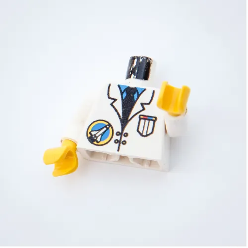 Torso Jacket with Space Port Logo Lab Coat, Tie and Pocket Print, White Arms, Yellow Hands