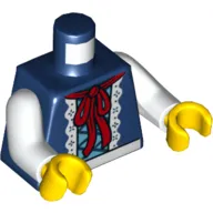 Torso Blouse with White Lace Trim and Dark Red Ribbon Print, White Arms, Yellow Hands