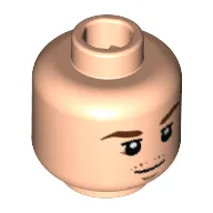 Minifig Head Mario Götze, Reddish Brown Eyebrows, Chin and Moustache Stubble, White Pupils Print [Hollow Stud]