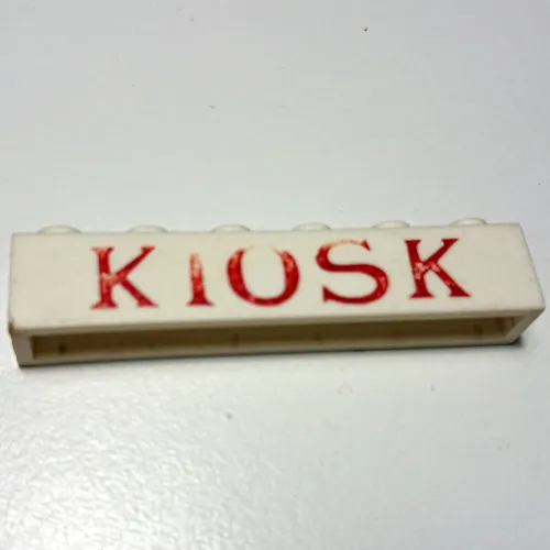 Brick 1 x 6 without Bottom Tubes with Cross Side Supports with 'KIOSK' Serif Red print