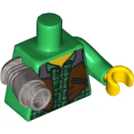 Torso Checkered Shirt and Dark Brown Vest Print (Jack McHammer), Green Left Arm with Yellow Hand, Flat Silver Mech Right Arm