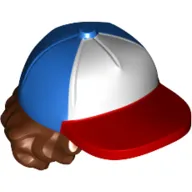 Hair and Hat, Cap with White and Red Front and Reddish Brown Curly Hair