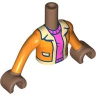Minidoll Torso Girl with Orange Jacket, Tan Color, Dark Pink Sweater, Medium Brown Hands