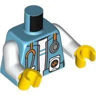 Torso, Jacket, White Shirt with Medium Azure Stipes, Stethoscope, Heart Monitor print, White Arms, Yellow Hands
