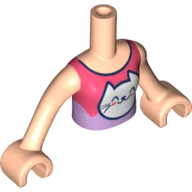 Minidoll Torso Girl with Coral/Lavender Top, White Cat Print, Light Nougat Arms and Hands