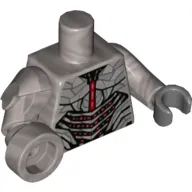 Torso Armor with Silver and Red Trim Print (Cyborg), Flat Silver Arms, Robotic Right Arm, Dark Bluish Gray Left Hand
