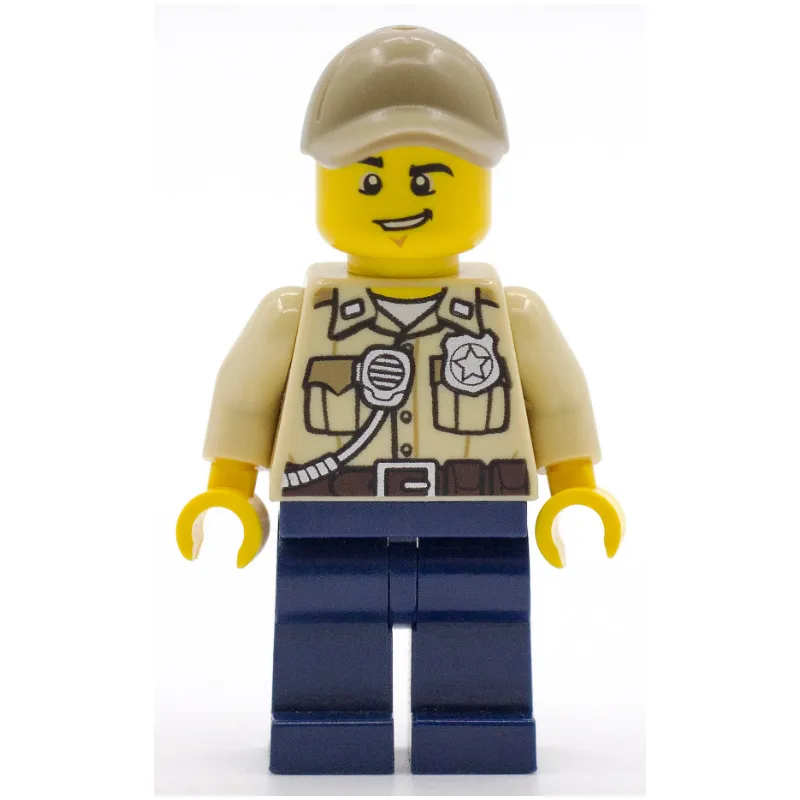 Swamp Police / Ranger, Tan Shirt with Badge and Radio, Dark Blue Legs, Dark Tan Cap