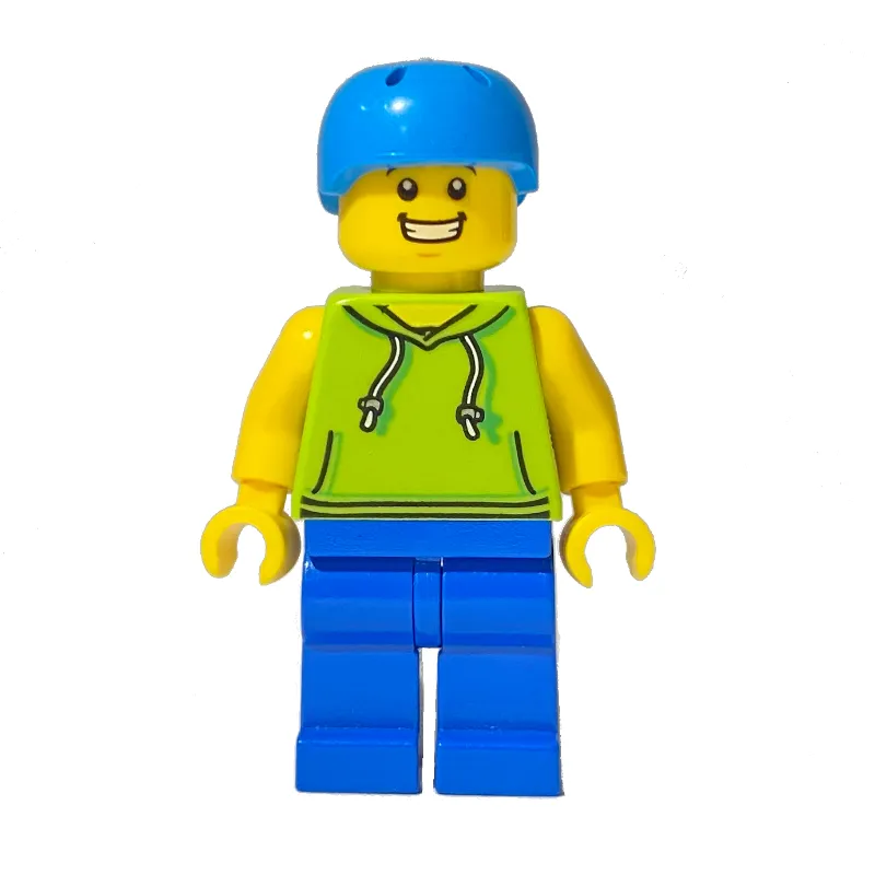 Man, Lime Hoodie, Blue Legs, Dark Azure Helmet