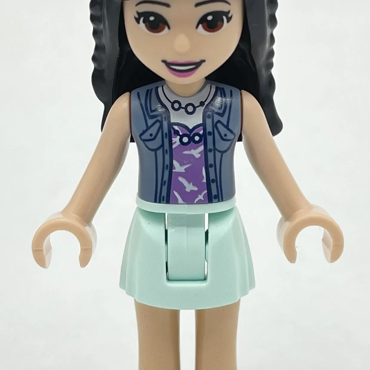 Emma - Sand Blue Top, Light Aqua Skirt, Black Hair with Buns