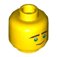 Minifig Head Lloyd, Dual Sided, Reddish Brown Eyebrows, Green Eyes, Slight Smile / Concerned Print [Hollow Stud]
