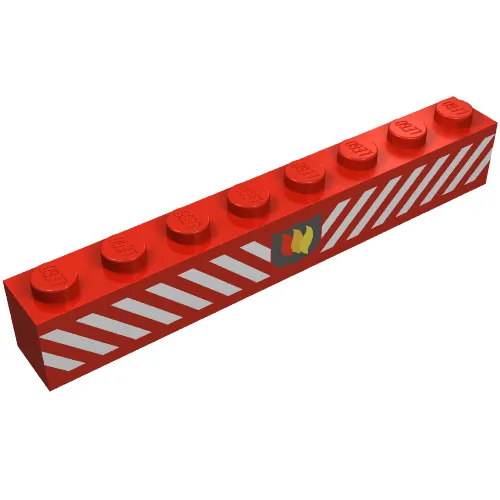 Brick 1 x 8 with Fire Logo Badge and White Diagonal Stripes Print