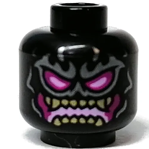 Minifig Head Crystal King, Magenta and Bright Pink Eyes and Mouth, Dark Tan Pointed Teeth Print