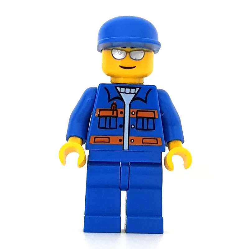 Worker, Blue Jacket with Orange Stripes, Blue Legs, Blue Cap, Silver Sunglasses